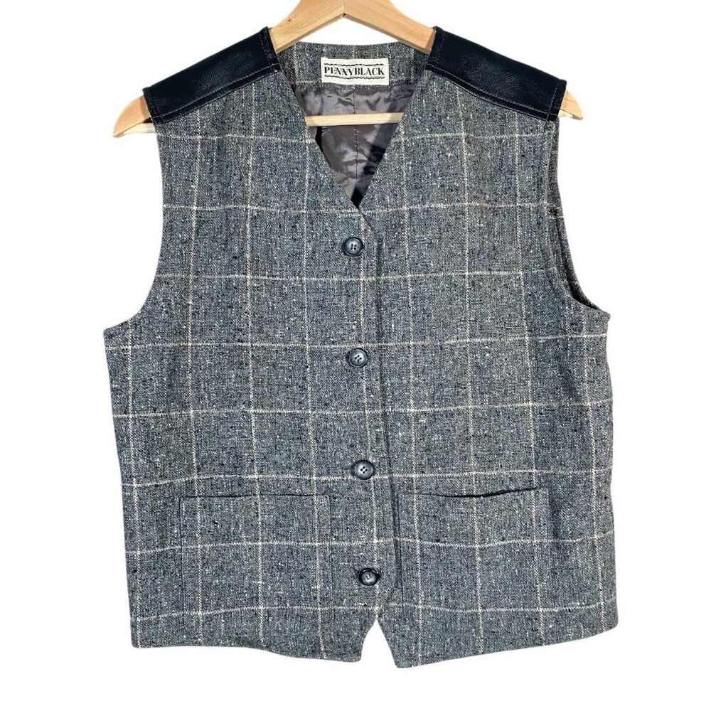 Pennyblack (Max Mara) Wool Silk Linen Tweed Windowpane Waistcoat Vest Women's 6